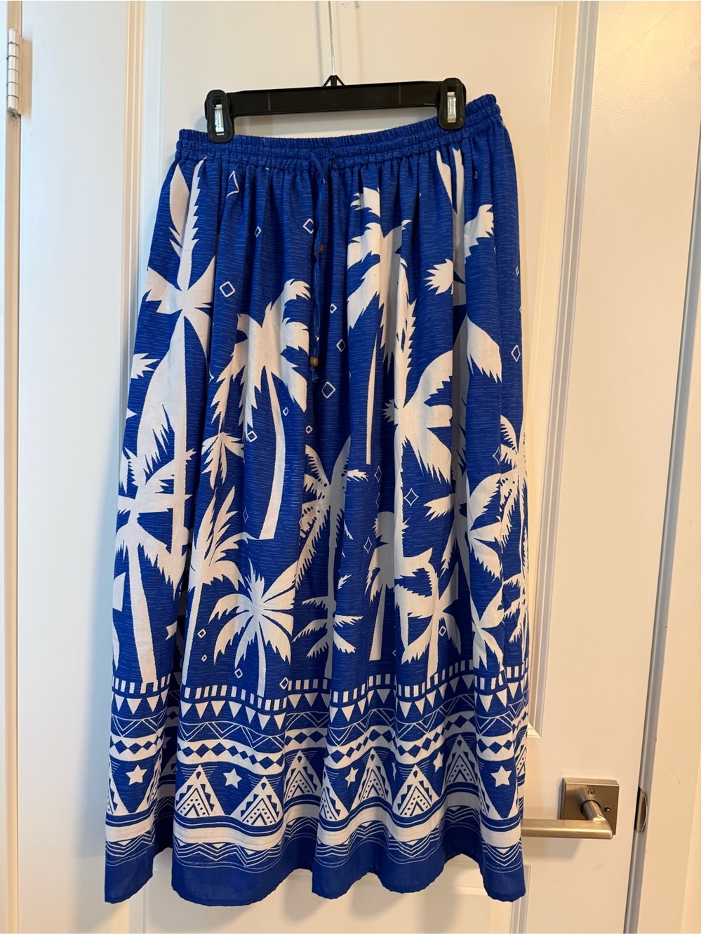 Blue and White Tropical Palm Print Skirt womens size L